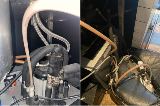 Heavily discoloured beer lines found during a drinks dispense system inspection