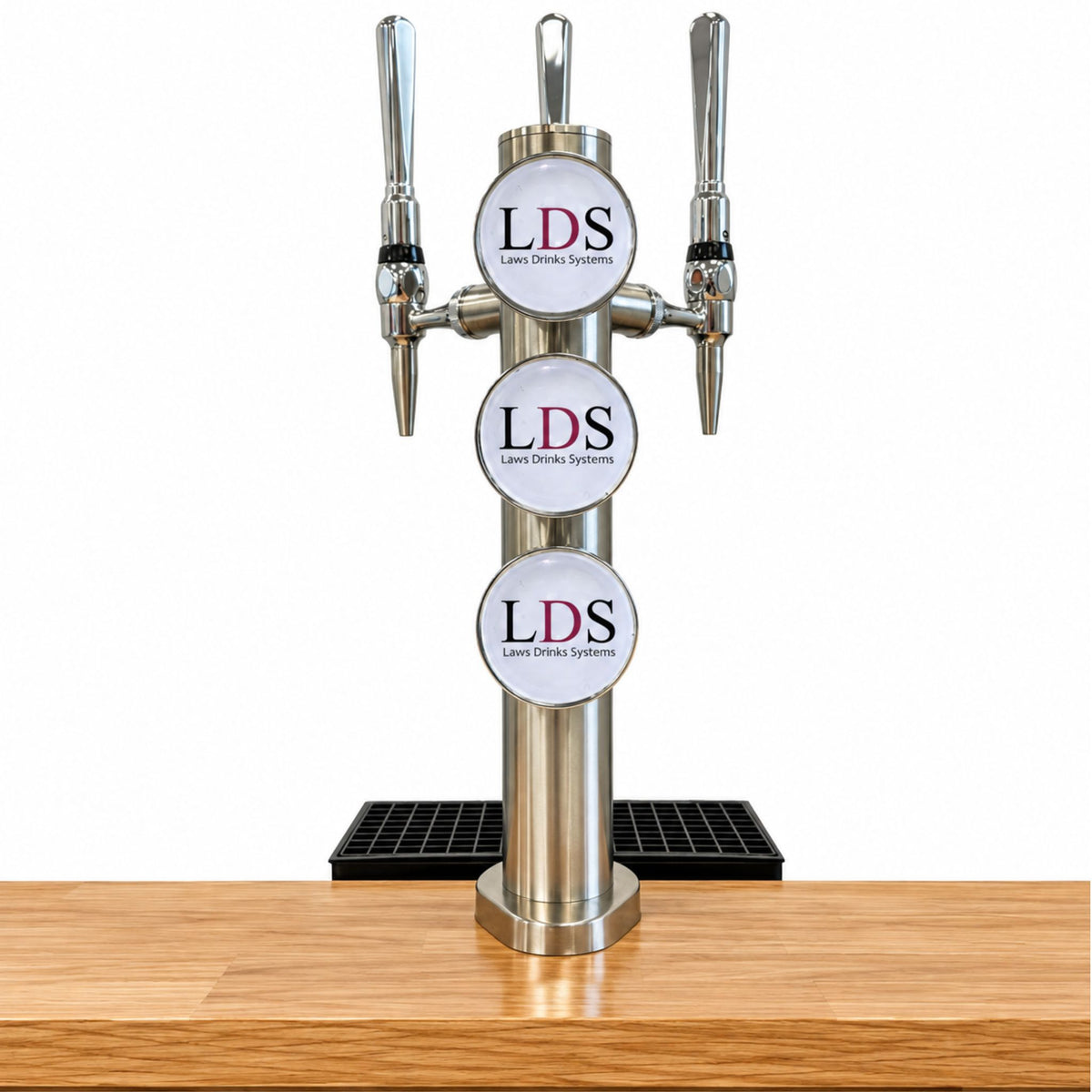 Three tap clamp-on beer font with chrome draught beer taps and drip tray