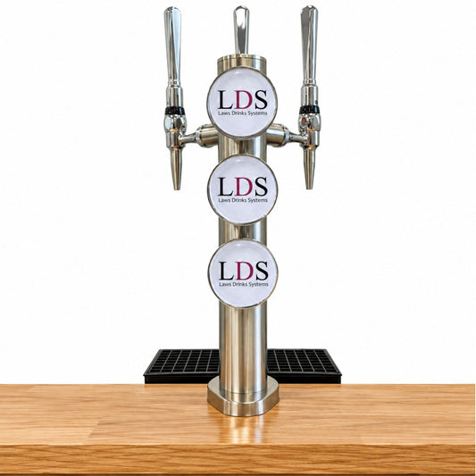 Three tap clamp-on beer font with chrome draught beer taps and drip tray