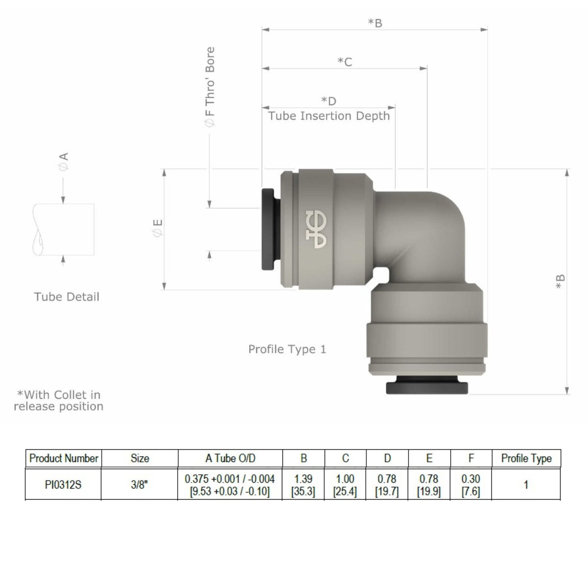 John Guest 3/8" Equal Elbow Dimensions