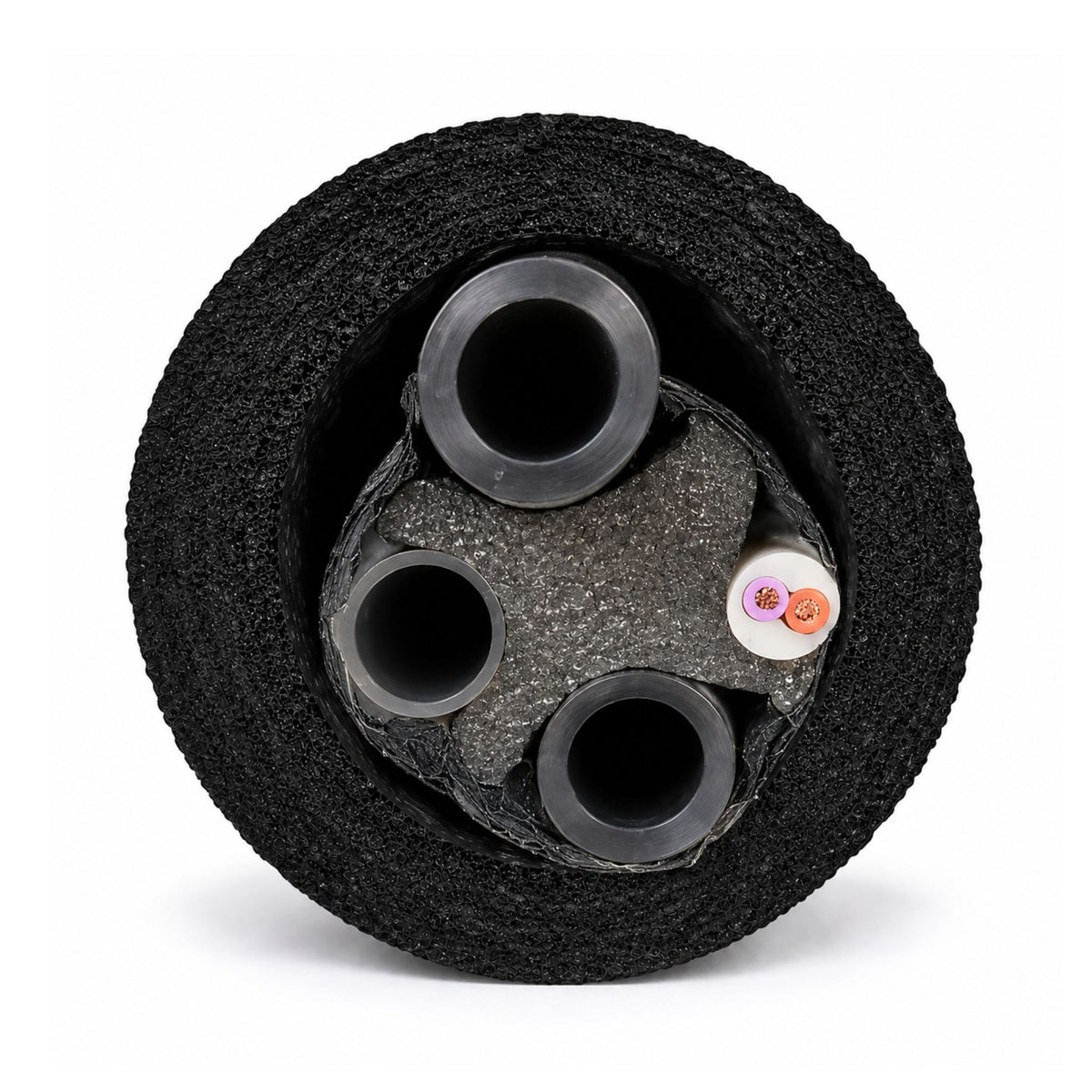 Heat dump python containing two 15mm flow and return lines, one vent line and one 2-core cable