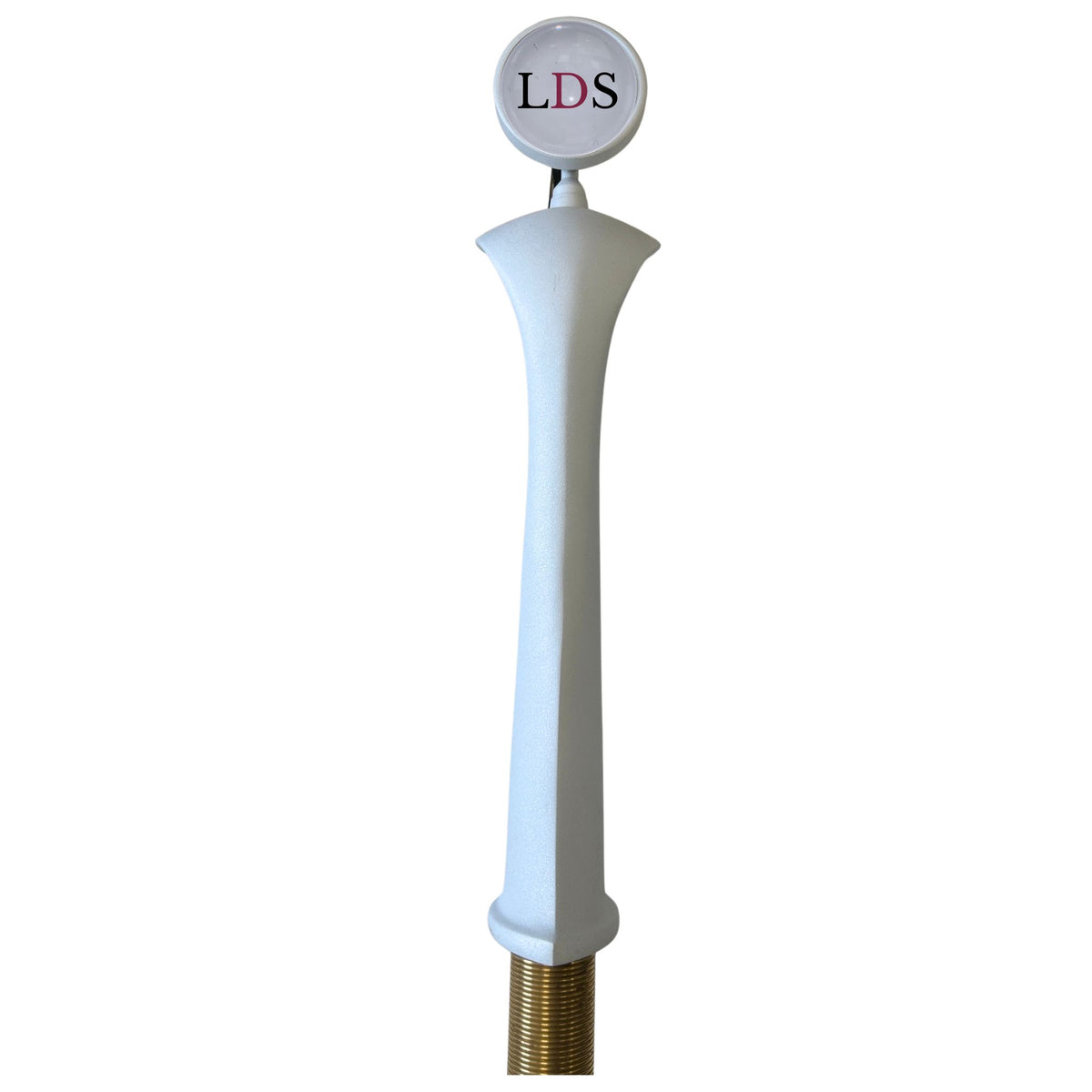 Front view of white through-bar beer font with Elegance dispense tap