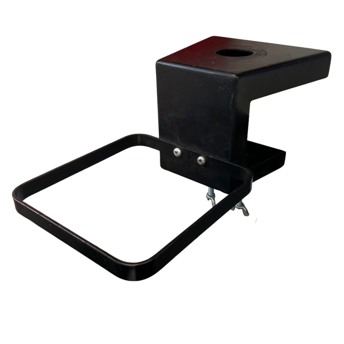 Black beer font bar clamp with drip tray hanger and mounting hole