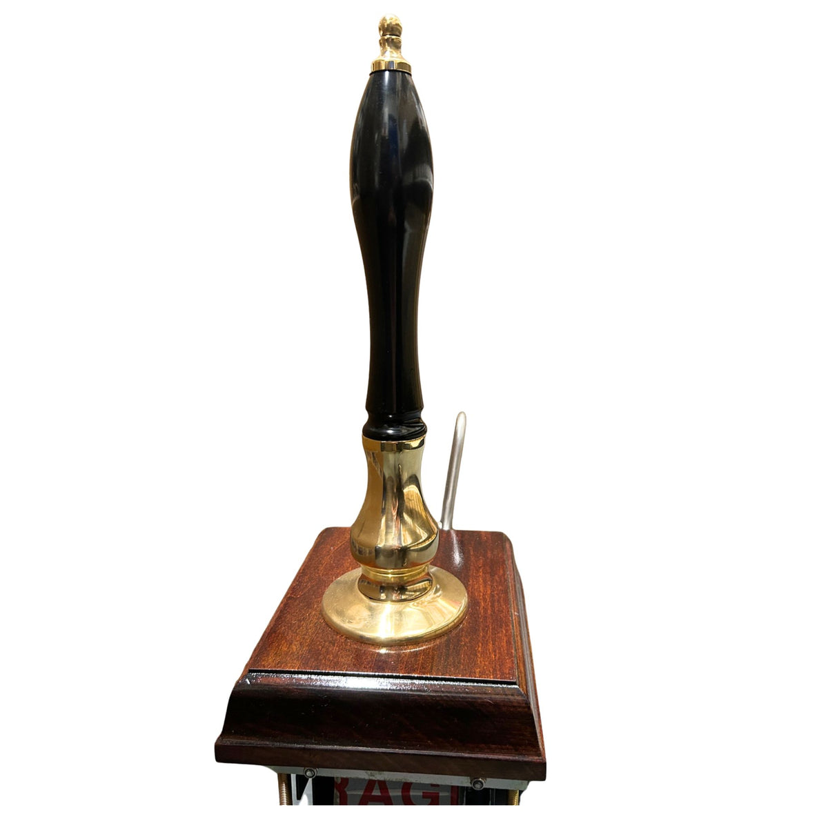 Angram CQ 1/4 pint water-cooled cask ale handpump in brass with oak plinth