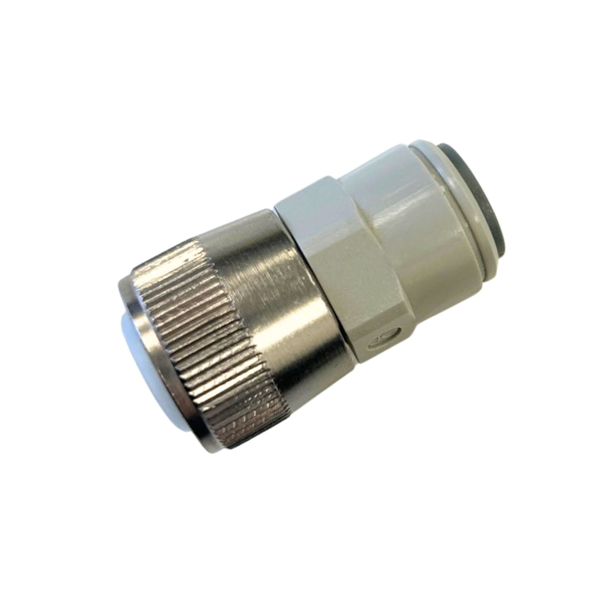 Metal beer outlet fitting for draught keg coupler with push fit tube connection