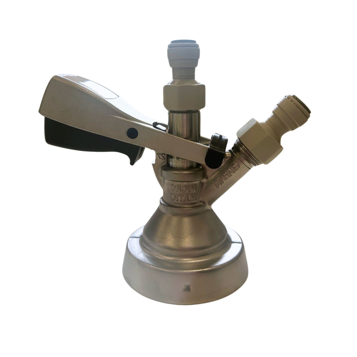 Premium G Type keg connector fitted to beer dispense system for Coors and Carling kegs
