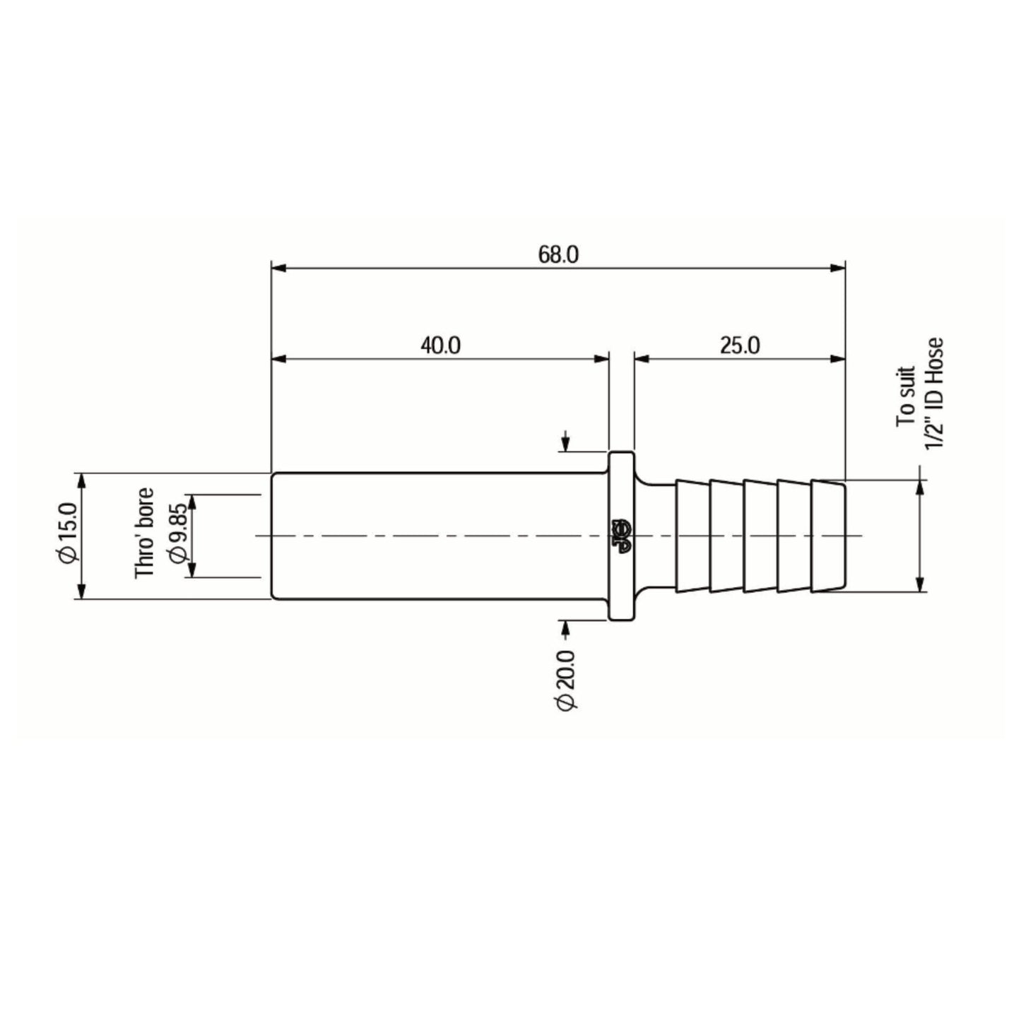 15mm Stem x 1/2” Hose Connector