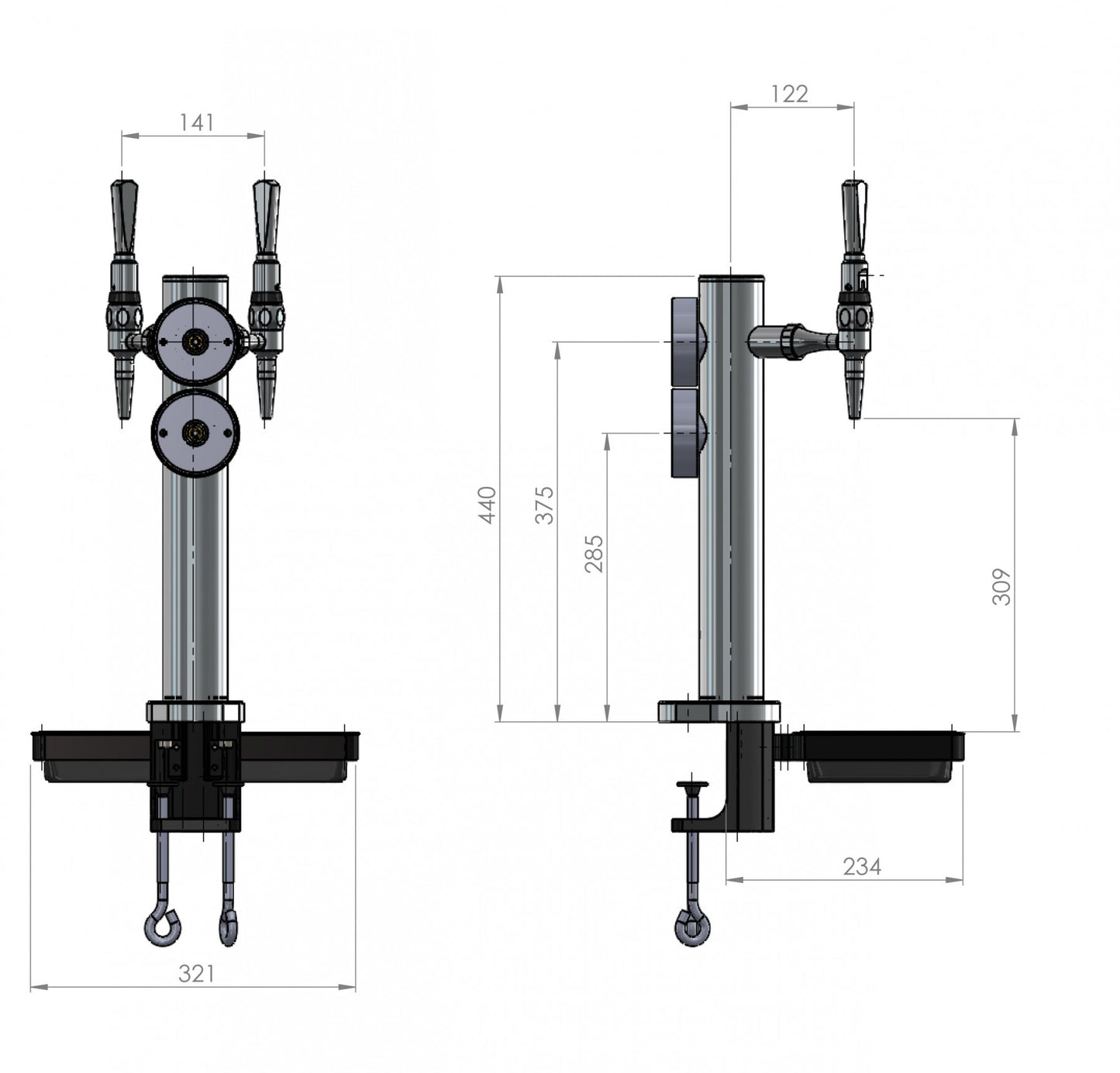twin tap beer tower dimensions